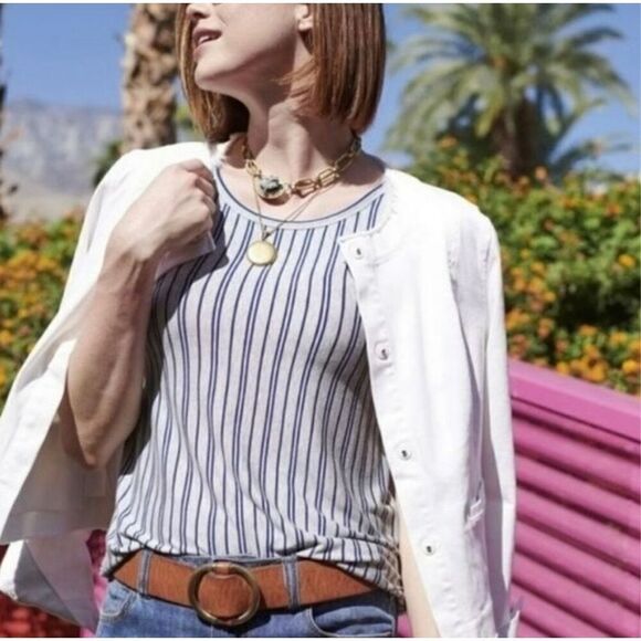 CAbi Ticker Tee Gray Blue Tank Keyhole Back Medium #5569 - Picture 1 of 5